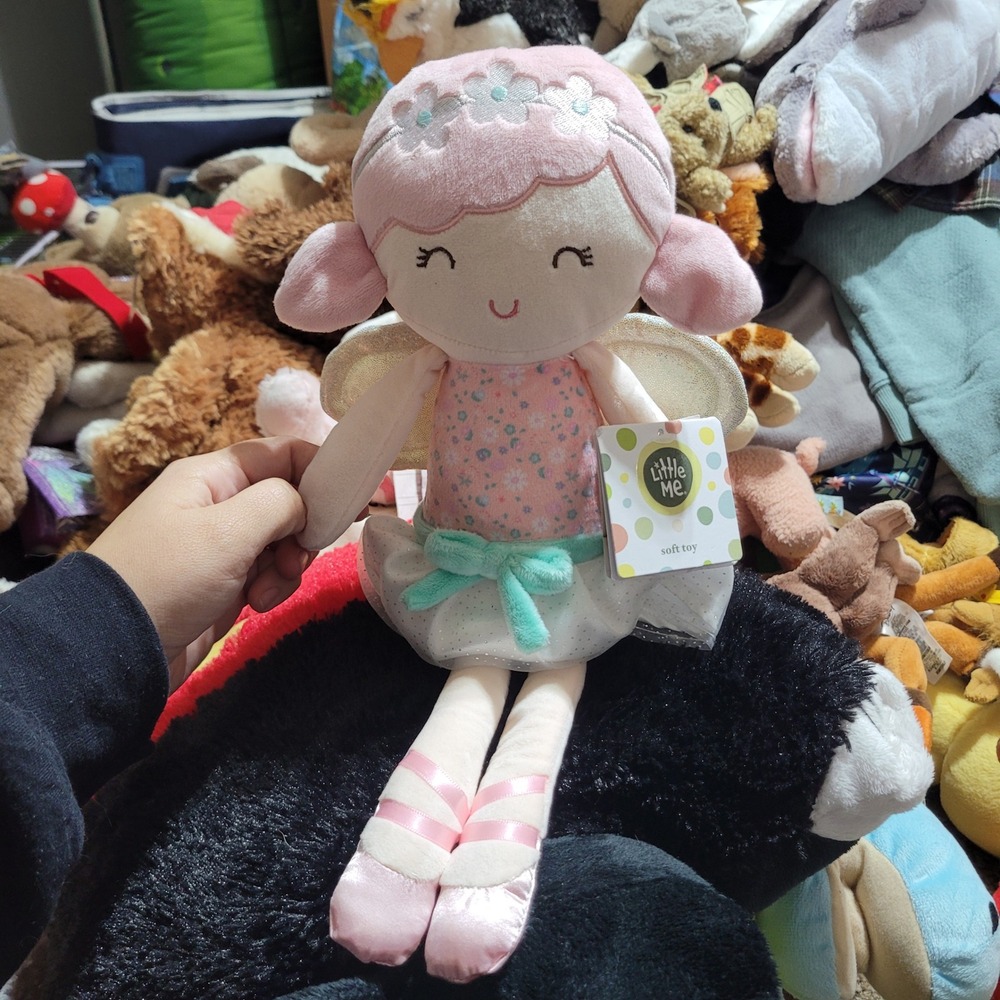 Little Me Fairy Ballerina Plush Soft Toy Pink Floral Tutu Iridescent Wings NWT